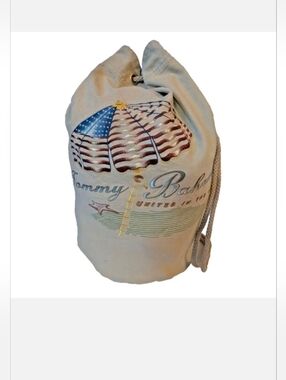 Tommy Bahama "United In The Sand" Tan Drawstring Beach Bucket Canvas Sling Bag